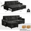 LLappuil 84" Sectional Sofa, Sectional Couch with Pull Out Sofa Bed Convertible Sofa Bed, Corduroy Sofa Couch with Storage Chaise, Small Desktop, Cup Holders, Charging Port for Living Room Black