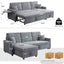 LLappuil Sectioanl Sofa, 84" Sectioanl Couch with Storage Chaise, Small Desktop, Cup Holders, Chaiging Port Convertible Sofa Bed, Corduroy Pull Out Sofa Bed for Living Room Gray