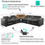 LLappuil Home Theater Seating, Sectional Sofa, Faux Leather 5 Seat Recliner Sofa Chair with Motorized Lift Wine Cabinet, Blue Tooth HiFi Subwoofer Speakers, Colorful Ambient LED, Touch Lamp Black