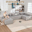 LLappuil 146" Sectional Sofa, U Shaped Sectional Couch with Chaise, 5 Seat Corduroy Sofa Convertible Sleeper Sofa Bed for Living Room Gray