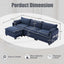 LLappuil Sectional Sofa, 4 Seat Corduroy Cloud Sofa Couch with Reversible Ottoman for Living Room Blue