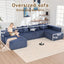 LLappuil 146" Sectional Sofa, U Shaped Sectional Couch with Chaise, 5 Seat Corduroy Sofa Convertible Sleeper Sofa Bed for Living Room Blue