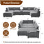 LLappuil 121" Sectional Sofa, Modular Sectional Couch Convertible Sofa Bed, Chenille Cloud Sofa Couch with Hidden Storage & USB Ports & Cup Holders & Bluetooth Speaker for Living Room Gray