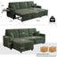 LLappuil Sectioanl Sofa, 84" Sectioanl Couch with Storage Chaise, Small Desktop, Cup Holders, Chaiging Port Convertible Sofa Bed, Corduroy Pull Out Sofa Bed for Living Room Green