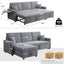 LLappuil 84" Sectional Sofa, Sectional Couch with Pull Out Sofa Bed Convertible Sofa Bed, Corduroy Sofa Couch with Storage Chaise, Small Desktop, Cup Holders, Charging Port for Living Room Gray