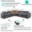 LLappuil Home Theater Seating, Sectional Sofa, Faux Leather 5 Seat Recliner Sofa Chair with Motorized Lift Wine Cabinet, Blue Tooth HiFi Subwoofer Speakers, Colorful Ambient LED, Touch Lamp Dark Gray