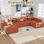 LLappuil 146" Sectional Sofa, U Shaped Sectional Couch with Chaise, 5 Seat Corduroy Sofa Convertible Sleeper Sofa Bed for Living Room Orange