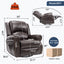 LLappuil Recliner Chair, 360° Swivel Massage Recliner Chair with Heat, Nursery Glider Rocker Manual Recliner Chair with Side Pockets for Living Room, Bedroom Dark Brown