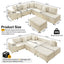 LLappuil 110" Sectional Sofa, Modular Sectional Couch Convertible Sofa Bed, 7 Seat Corduroy Sofa Couch with Movable Ottoman, Hidden Armrest Storage & USB Charging Ports Beige