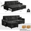 LLappuil Sectioanl Sofa, 84" Sectioanl Couch with Storage Chaise, Small Desktop, Cup Holders, Chaiging Port Convertible Sofa Bed, Corduroy Pull Out Sofa Bed for Living Room Black