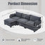 LLappuil Sectional Sofa, 4 Seat Corduroy Cloud Sofa Couch with Reversible Ottoman for Living Room Gray
