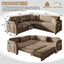 LLappuil Sectional Sofa, 85" Sectional Couch with Pull Out Sofa Bed King Size, 5 Seat Teddy Sofa Convertible Sofa Bed for Living Room Brown