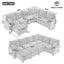 LLappuil 110" Sectional Sofa, Sectional Couch with Pull Out Sofa Bed Queen Size, 6 Seat Chenille Sofa with Hidden Storage Armrest, Cup Holders, Charging Ports for Living Room Light Gray