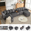 LLappuil 138" Modular Sectional Sofa, Sectional Sofa with USB & Wireless Charge, 6 Seat Corduroy Sofa Couch with Coffee Table Board for Living Room Gray