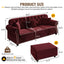 LLappuil Modular Sectional Sofa, 3 Seat Velvet Sofa with 2 Movable Ottomans for Living Room Red