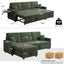 LLappuil 84" Sectional Sofa, Sectional Couch with Pull Out Sofa Bed Convertible Sofa Bed, Corduroy Sofa Couch with Storage Chaise, Small Desktop, Cup Holders, Charging Port for Living Room Green
