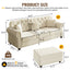 LLappuil Modular Sectional Sofa, 3 Seat Velvet Sofa with Ottoman for Living Room Beige
