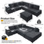 LLappuil Sectional Sofa, 110" Sectioanl Couch with Movable Ottoman Convertible Sofa Bed, 7 Seat Corduroy Sofa Couch with Hidden Armrest Storage & USB Charging Ports for Living Room Dark Gray