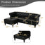 LLappuil Sectional Sofa, 85" Mid-Century Chesterfield Sofa with Storage Ottoman, Faux Leather 3 Seater Sofa for Living Room Black