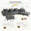 LLappuil 147" Modular Sectional Sofa, Sectional Couch with 2 Movable Coffee Table Ottoman, Oversized 6 Seat Chenille Sofa Couch for Living Room Dark Gray
