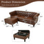 LLappuil Sectional Sofa, 85" Mid-Century Chesterfield Sofa with Storage Ottoman, Faux Leather 3 Seater Sofa for Living Room Brown