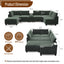 LLappuil 121" Sectional Sofa, Modular Sectional Couch Convertible Sofa Bed, Chenille Cloud Sofa Couch with Hidden Storage & USB Ports & Cup Holders & Bluetooth Speaker for Living Room Green