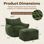 LLappuil Bean Bag Chair with Ottoman, Lazy Sofa Chair for Adults, Memory Foam Bean Bag Chairs with Filler Included for Living Room Bedroom Green