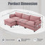 LLappuil Sectional Sofa, 4 Seat Corduroy Cloud Sofa Couch with Reversible Ottoman for Living Room Pink