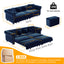 LLappuil Pull Out Sofa Bed King Size, 89" Chesterfield Sofa Convertible Sleeper Sofa Bed, Velvet 3-Seater Sofa with Movable Ottoman for Living Room Blue
