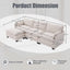 LLappuil Sectional Sofa, 4 Seat Corduroy Cloud Sofa Couch with Reversible Ottoman for Living Room Beige