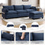 LLappuil Sectional Sofa, 4 Seat Corduroy Cloud Sofa Couch with Reversible Ottoman for Living Room Blue