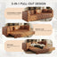 LLappuil 89" Faux Leather Chesterfield Sofa, Oversized Pull Out Sofa Bed King Size, Loveseat Sofa Couch Convertible Sofa Bed for Living Room Brown