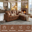 LLappuil 71" Sectional Sofa, Sectional Couch with Pull Out Sofa Bed Twin Size, Convertible Sofa Bed with Storage Chaise for Living Room, Compact Space, Foil Fabric Brown