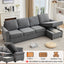 LLappuil Sectional Sofa, 107" Sectional Couch with Pull Out Sofa Bed Queen Size, 4 Seat Velvet Sofa with Memory Foam Mattress for Living Room Dark Gray
