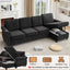 LLappuil Sectional Sofa, 107" Sectional Couch with Pull Out Sofa Bed Queen Size, 4 Seat Velvet Sofa with Memory Foam Mattress for Living Room Black