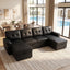 LLappuil 112" Sectional Sofa, Mid-Century U Shaped Sectional Couch with Pull Out Sofa Bed, Convertible Sofa Bed with Storage Chaise for Living Room, Foil Fabric Brown