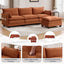 LLappuil Sectional Sofa, 4 Seat Corduroy Cloud Sofa Couch with Reversible Ottoman for Living Room Orange