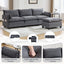 LLappuil Sectional Sofa, 4 Seat Corduroy Cloud Sofa Couch with Reversible Ottoman for Living Room Gray