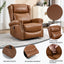 LLappuil Recliner Chair, 360° Swivel Massage Recliner Chair with Heat, Genuine Leather Nursery Glider Rocker Manual Recliner Chair with Side Pockets for Living Room, Bedroom Light Brown