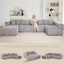 LLappuil 146" Sectional Sofa, U Shaped Sectional Couch with Chaise, 5 Seat Corduroy Sofa Convertible Sleeper Sofa Bed for Living Room Gray