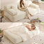 LLappuil Futon Sofa Bed, 79" Loveseat Sofa Convertible Sofa Bed Queen Size, Corduroy Sofa Couch for Living Room Beige