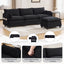 LLappuil Sectional Sofa, 4 Seat Corduroy Cloud Sofa Couch with Reversible Ottoman for Living Room Black