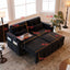 LLappuil Loveseat Sofa, Pull Out Sofa Bed Queen Size, Corduroy Sofa Couch with 360° Swivel Tabletop, USB Charging Port, Cup Holder for Living Room Black