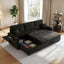 LLappuil Sectioanl Sofa, 84" Sectioanl Couch with Storage Chaise, Small Desktop, Cup Holders, Chaiging Port Convertible Sofa Bed, Corduroy Pull Out Sofa Bed for Living Room Black