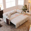 LLappuil Loveseat Sofa, Pull Out Sofa Bed Queen Size, Corduroy Sofa Couch with 360° Swivel Tabletop, USB Charging Port, Cup Holder for Living Room Beige