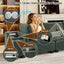 LLappuil 121" Sectional Sofa, Modular Sectional Couch Convertible Sofa Bed, Chenille Cloud Sofa Couch with Hidden Storage & USB Ports & Cup Holders & Bluetooth Speaker for Living Room Green