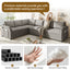 LLappuil Sectional Sofa, 115" Sectional Couch with Pull Out Sofa Bed King Size, 6 Seat Teddy Sofa Convertible Sofa Bed for Living Room Light Gray