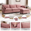 LLappuil Sectional Sofa, 4 Seat Corduroy Cloud Sofa Couch with Reversible Ottoman for Living Room Pink