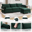 LLappuil Sectional Sofa, 4 Seat Corduroy Cloud Sofa Couch with Reversible Ottoman for Living Room Green