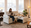 LLappuil Loveseat Sofa, Pull Out Sofa Bed Queen Size, Corduroy Sofa Couch with 360° Swivel Tabletop, USB Charging Port, Cup Holder for Living Room Beige
